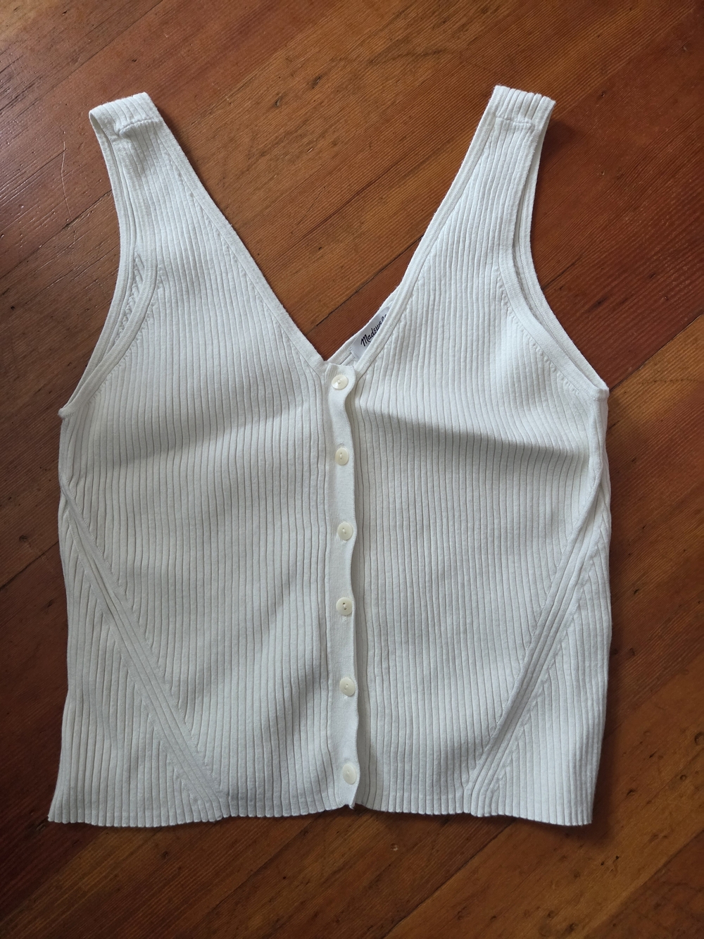 Madewell Cream Ribbed V-Neck Button Front Tank